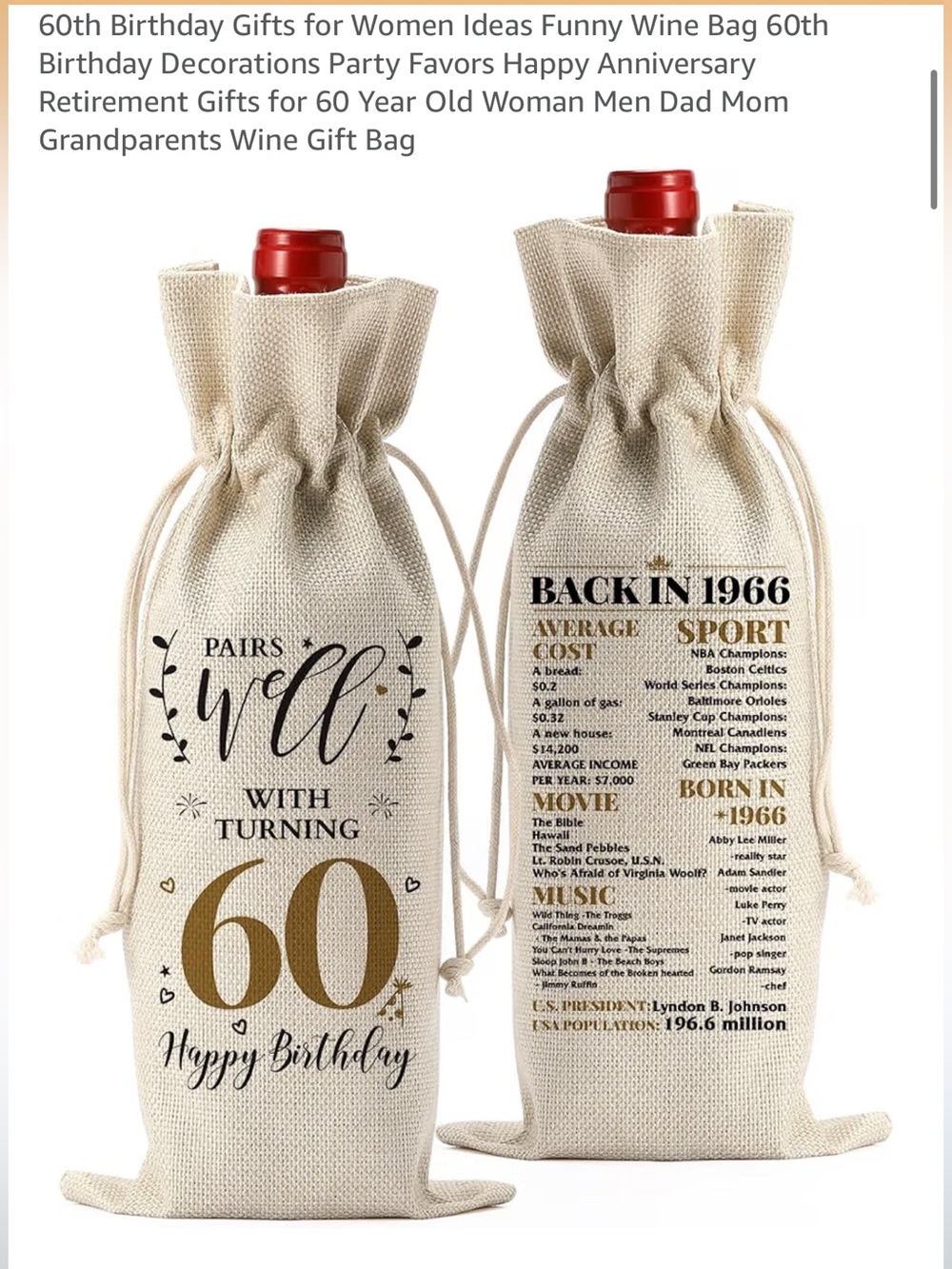 NEW 60th Birthday Celebration Wine Bag